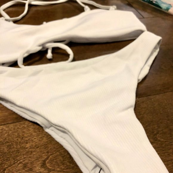 Brand New Shein White Ribbed Scoop Neck Bikini - Picture 4 of 6